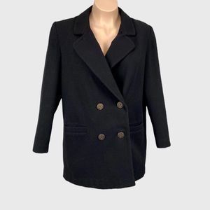 Vintage Outbrook Womens Black Wool Double Breasted Pea Coat Military size XL